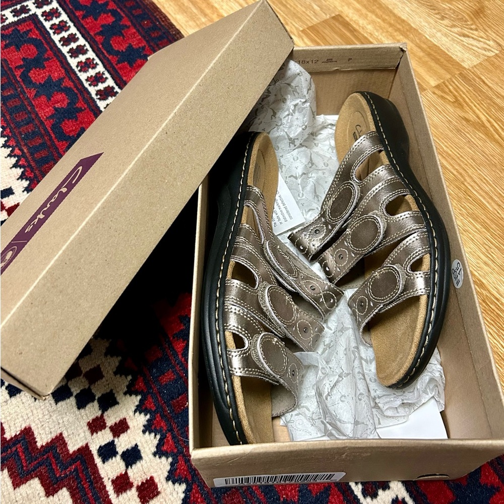 Clarks Leisa Cacti Pewter Sandals Size 10W Women’s